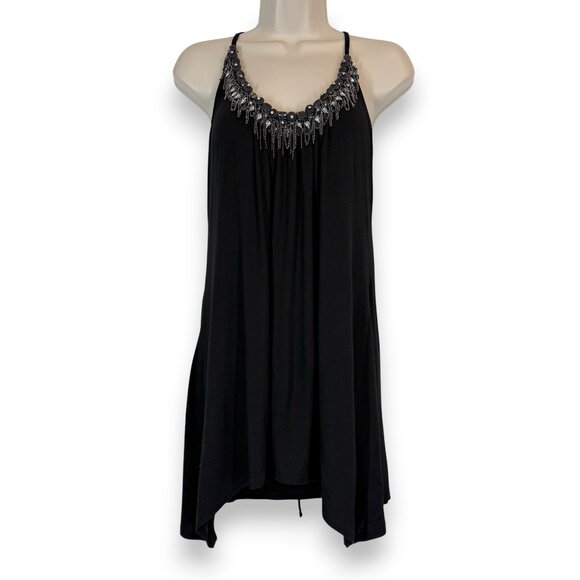 Vintage Y2K Soul Revival Black Dress Embellished Beaded Chain Halter Goth Medium - Picture 2 of 11